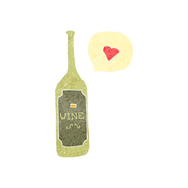 Botella de vino de dibujos animados retro con corazón de amor — Vector de stock