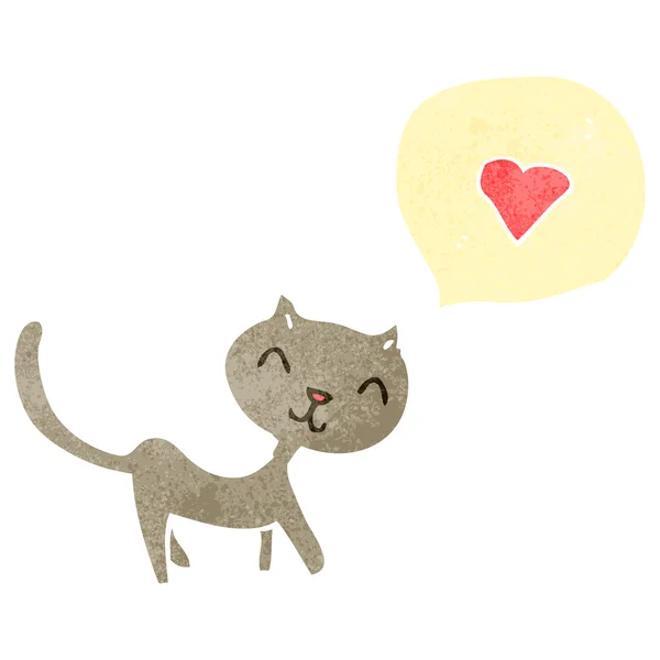 Retro cartoon kat met liefde hart — Stockvector