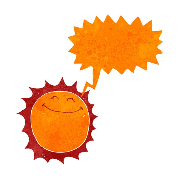 Caricature rétro soleil heureux avec bulle de parole — Image vectorielle