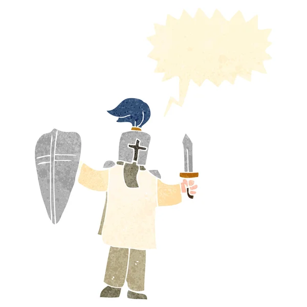 Retro karikatür knight ile kalkan — Stok Vektör