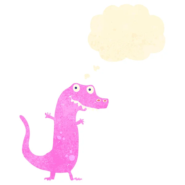 Dinosaurio de dibujos animados retro con burbuja de pensamiento — Vector de stock
