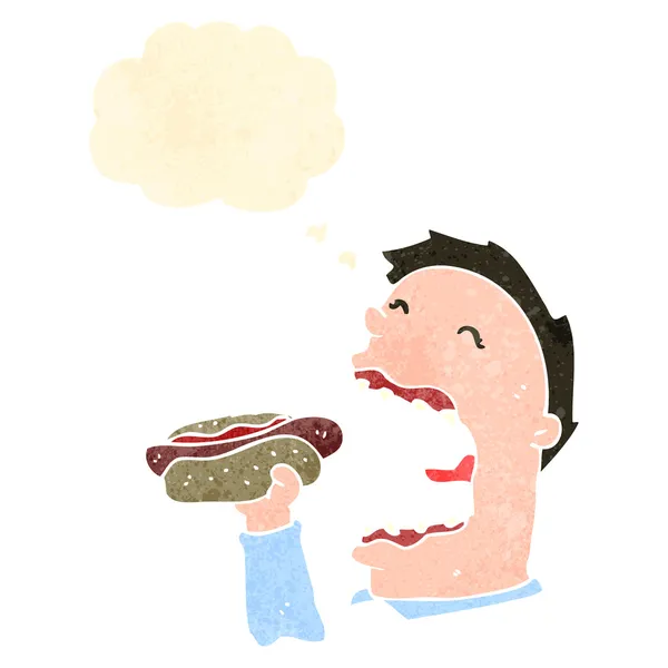 Homme dessin animé rétro mangeant hotdog — Image vectorielle