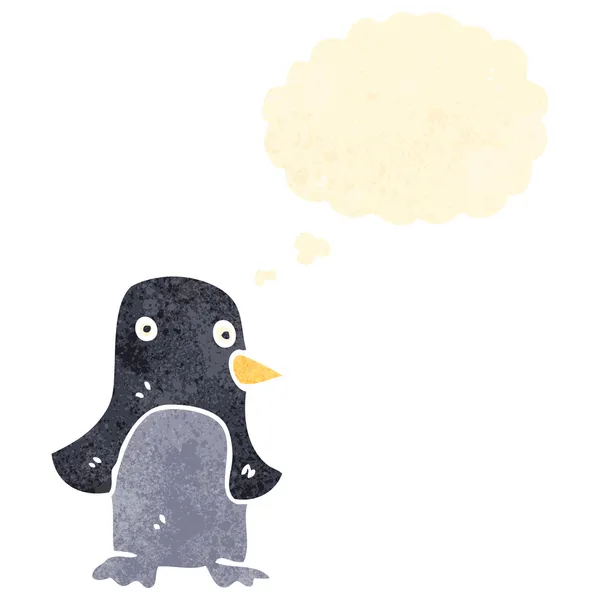 Pingüino de dibujos animados retro con burbuja de pensamiento — Archivo Imágenes Vectoriales