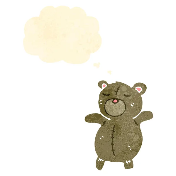 Χαριτωμένο ρετρό γελοιογραφία αρκουδάκι με σκέψη φούσκα — Διανυσματικό Αρχείο