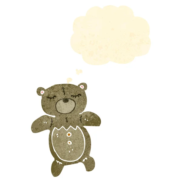 Mignon ours en peluche rétro dessin animé avec bulle de pensée — Image vectorielle