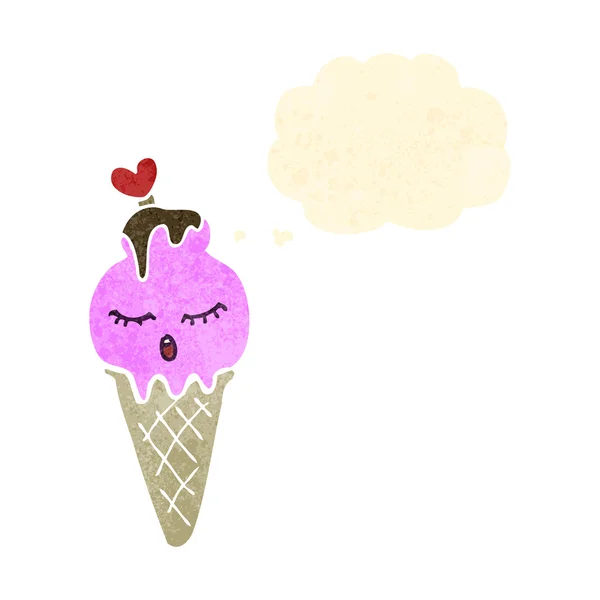 Helado de dibujos animados retro con burbuja de pensamiento — Vector de stock