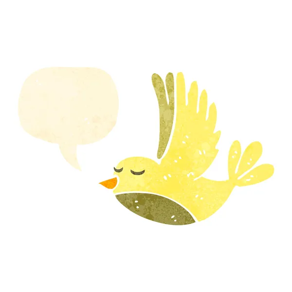 Pássaro voador de desenhos animados retro com bolha de fala — Vetor de Stock