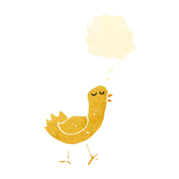 Pássaro de desenho animado retro com bolha de pensamento — Vetor de Stock