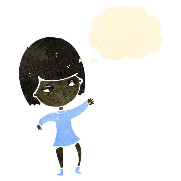 Ретро мультфільм махає дівчиною з мисленням бульбашки — стоковий вектор
