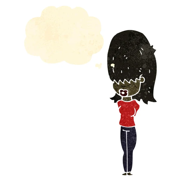 Retro karikatura dívka s velkými vlasy a myšlenka bublina — Stockový vektor