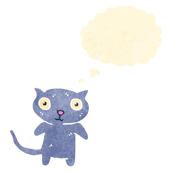Retro desenho animado pequeno gato com bolha de pensamento — Vetor de Stock
