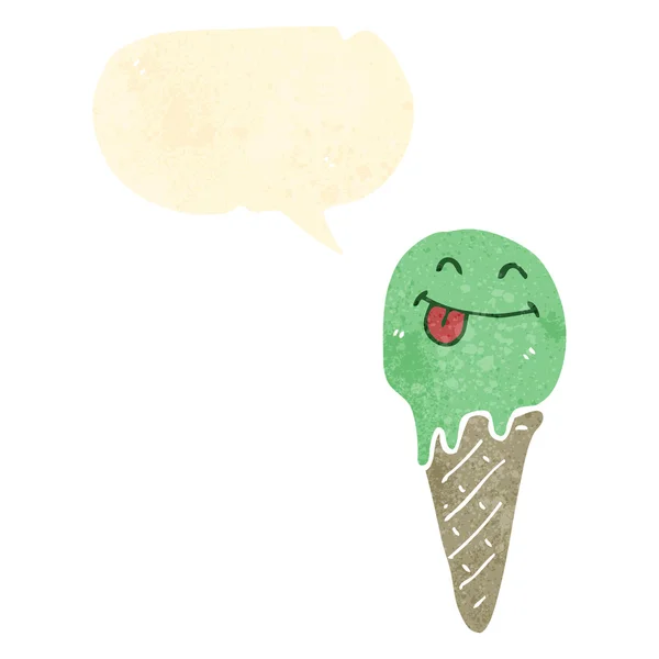 Cone de sorvete de desenhos animados retro com bolha de fala — Vetor de Stock