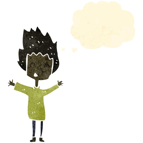 Caricature rétro garçon heureux avec bulle de pensée — Image vectorielle