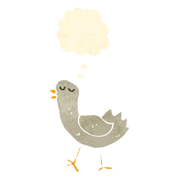 Ретро мультфільм смішний птах з мисленням бульбашка — стоковий вектор