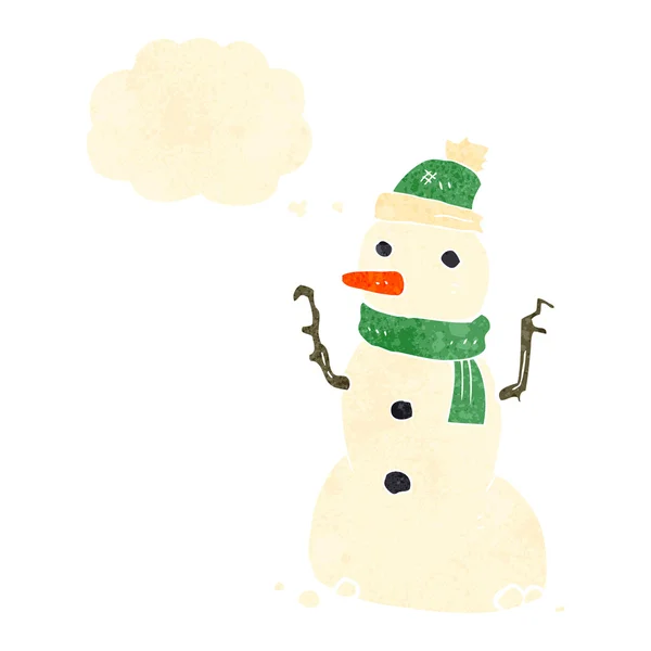 Retro cartoon snowman with thought bubble — Stock Vector