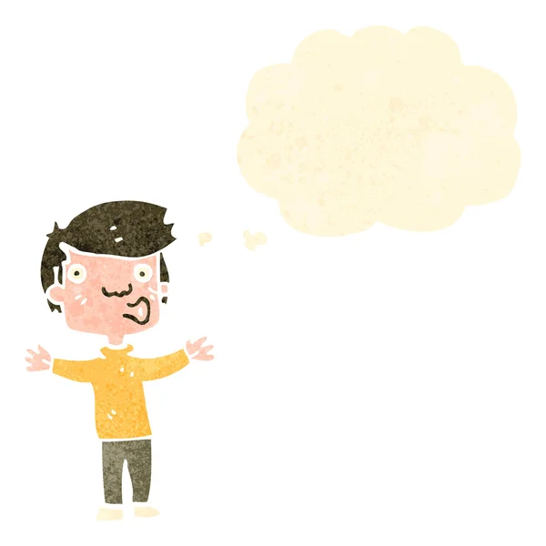 Rétro garçon dessin animé avec bulle de pensée — Image vectorielle