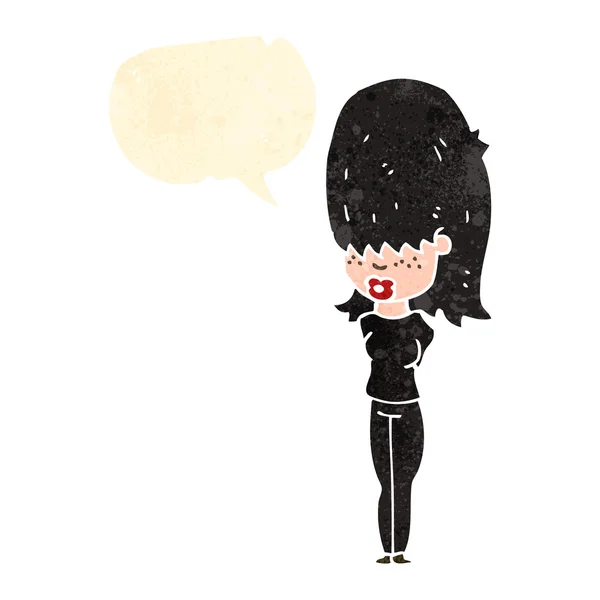 Retro cartoon goth teen girl with speech bubble — Stock Vector