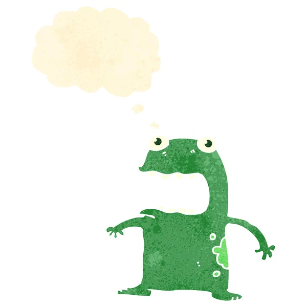 Retro karikatür kurbağa ile düşünce balonu — Stok Vektör