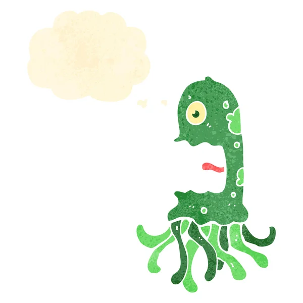 Retro cartoon inktvis met gedachte zeepbel — Stockvector