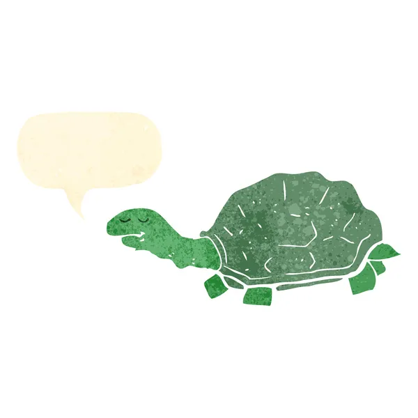 Tortue de dessin animé rétro avec bulle vocale — Image vectorielle