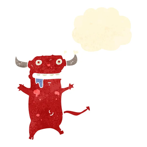Retro tecknad liten djävul med tankebubbla — Stock vektor