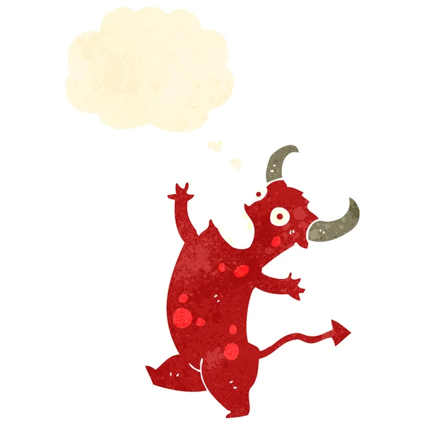 Retro tecknad liten djävul med tankebubbla — Stock vektor