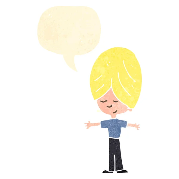 Retro rajzfilm szőke fiú, beszéd buborék — Stock Vector
