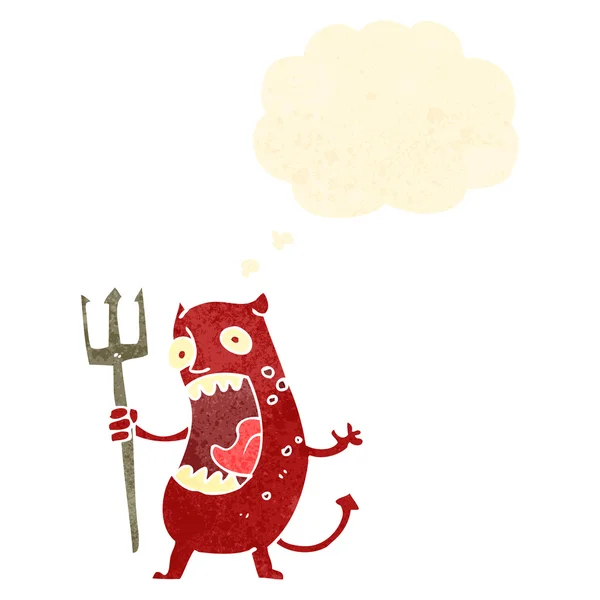 Retro desen animat mic diavol cu bule de gândire — Vector de stoc