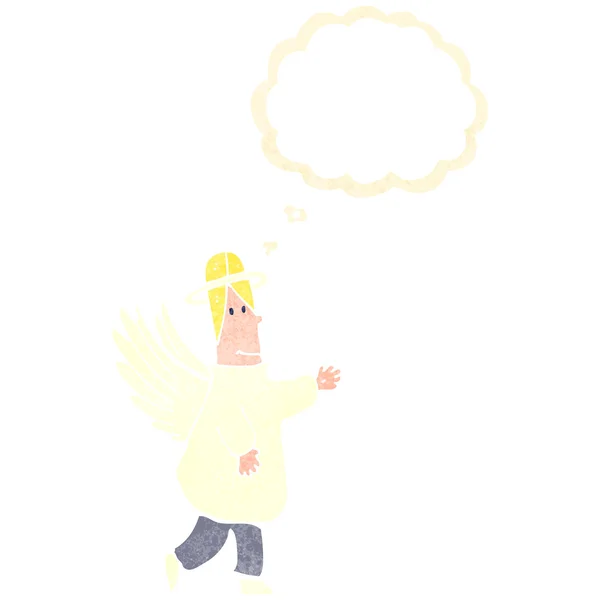 Retro anjo dos desenhos animados com bolha de pensamento — Vetor de Stock