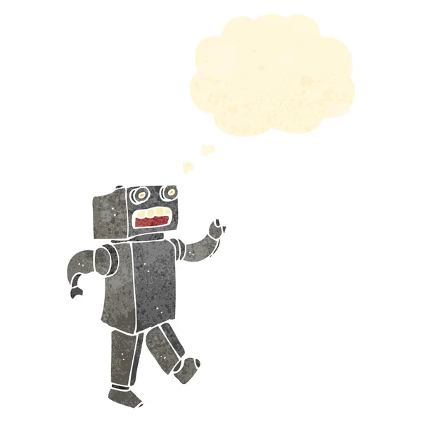 Robot de dibujos animados retro con burbuja de pensamiento — Vector de stock