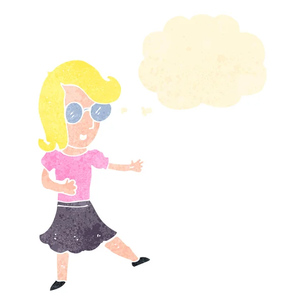 Rétro dessin animé intelligent fille blonde avec bulle de pensée — Image vectorielle