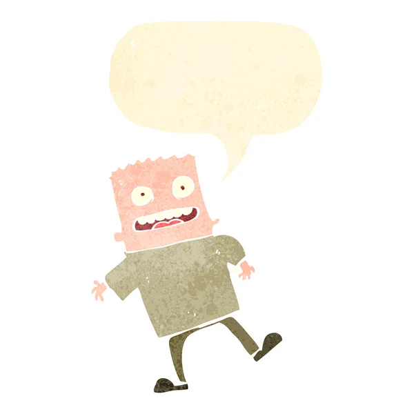 Retro cartone animato uomo felice con la bolla discorso — Vettoriale Stock
