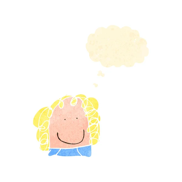 Desenho infantil de uma mulher feliz com bolha de pensamento — Vetor de Stock