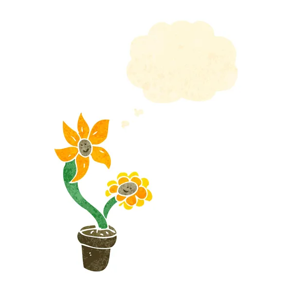 Fleurs de dessin animé rétro en pot — Image vectorielle