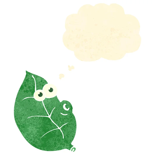 思考バブルと葉のレトロな漫画 — ストックベクタ