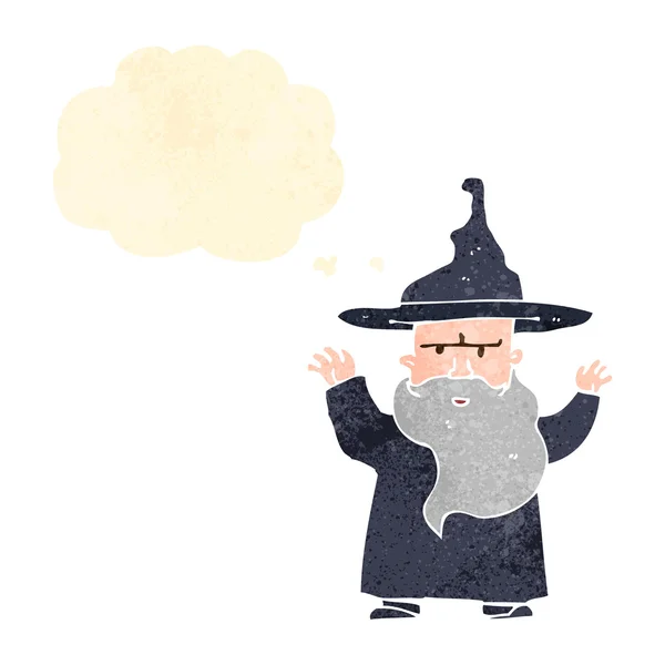 Retro cartoon wizard gieten spell — Stockvector