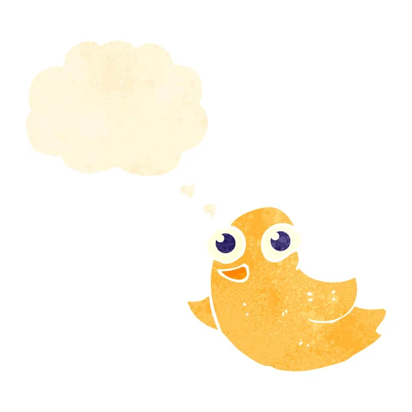 Retro dibujos animados divertido pájaro con burbuja de pensamiento — Vector de stock