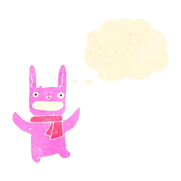 Ретро мультяшний рожевий кролик з мисленням бульбашки — стоковий вектор