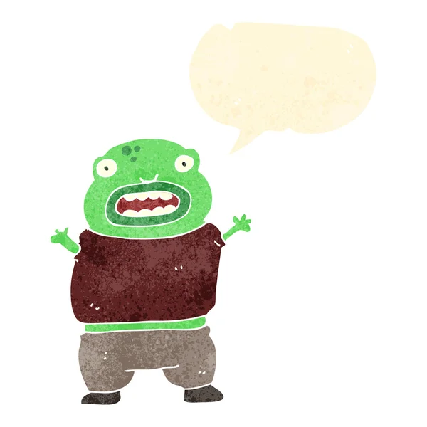 Retro cartoon alien with speech bubble
