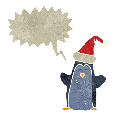 Retro karikatür penguen ile konuşma balonu