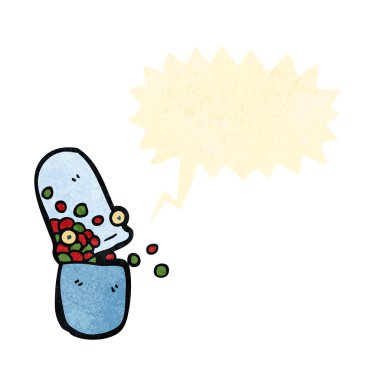 Retro karikatür Medikal tablet ile konuşma balonu