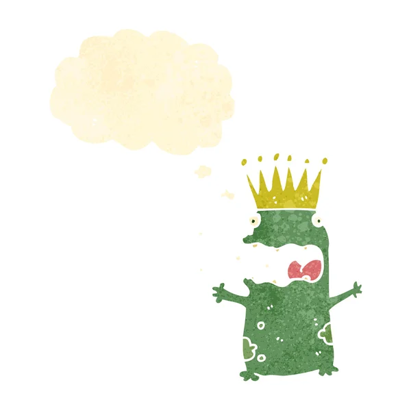 Prince grenouille dessin animé rétro avec bulle de pensée — Image vectorielle
