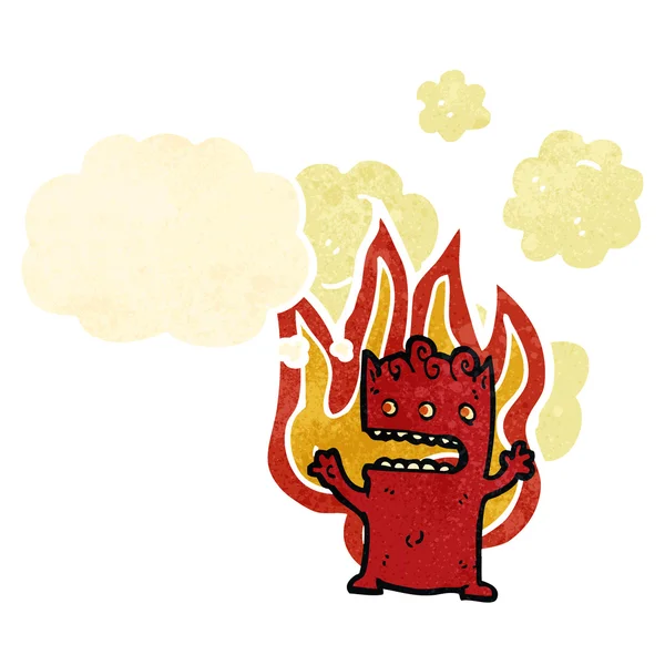 Retro desenho animado flamejante pequeno diabo — Vetor de Stock