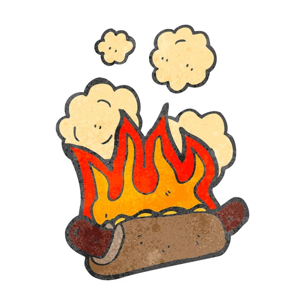 Retro cartoon burning hot dog — Stock Vector