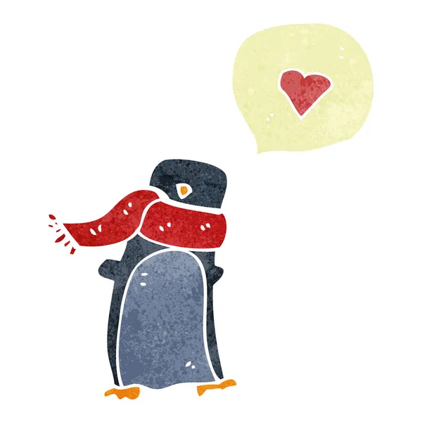 Pingüino de dibujos animados retro con burbuja de habla — Vector de stock