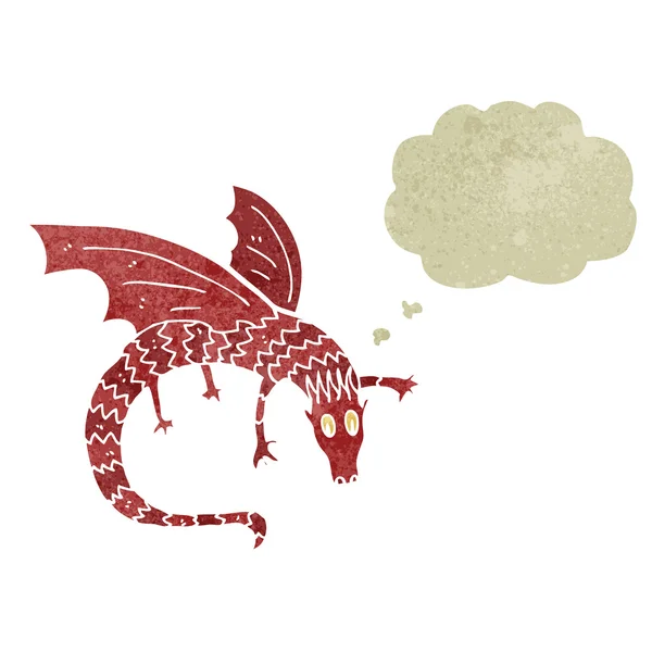 Dragon de dessin animé rétro avec bulle de pensée — Image vectorielle