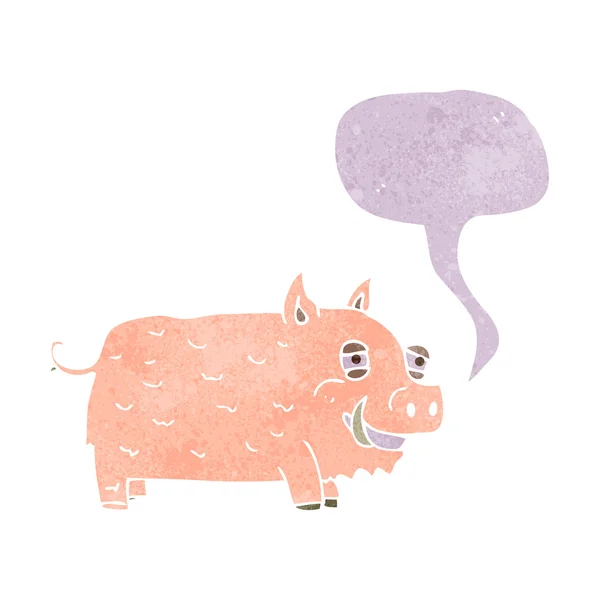 Retro cerdo de dibujos animados con burbuja de habla — Vector de stock