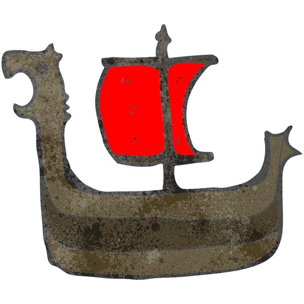 Retro desenho animado viking navio — Vetor de Stock