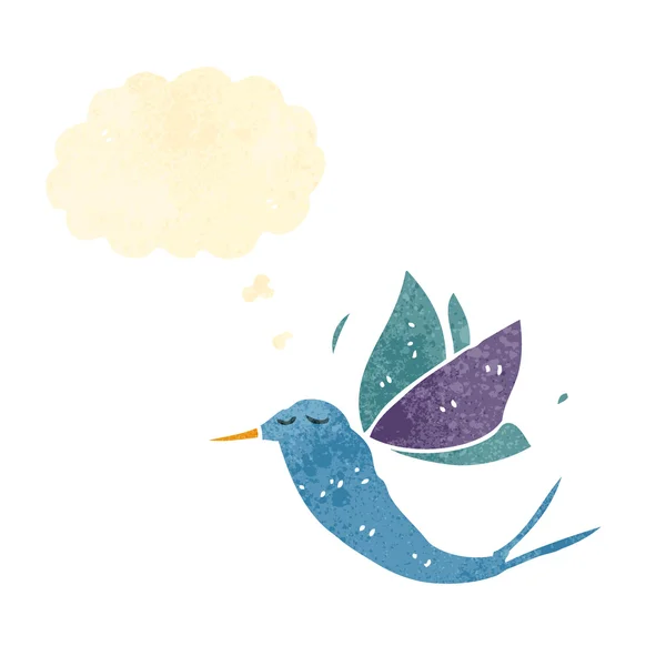 Colibrí de dibujos animados retro con burbuja de pensamiento — Vector de stock