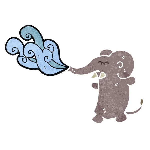 Retro cartone animato elefante spruzzando acqua — Vettoriale Stock